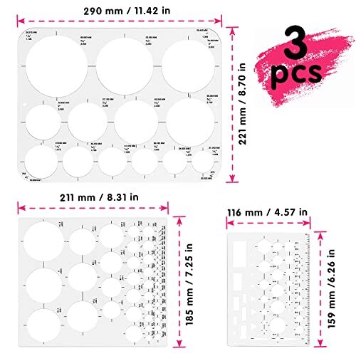 3Pack Circle Template Round Stencil for Drafting Office School Drawing Templates