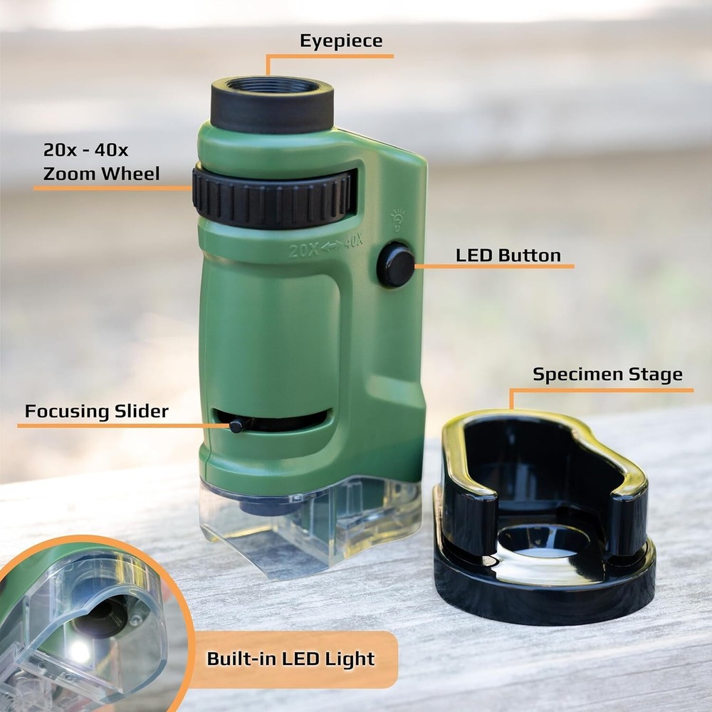 MicroBrite 20x-40x LED Lighted Pocket Microscope – Explore the Microscopic World