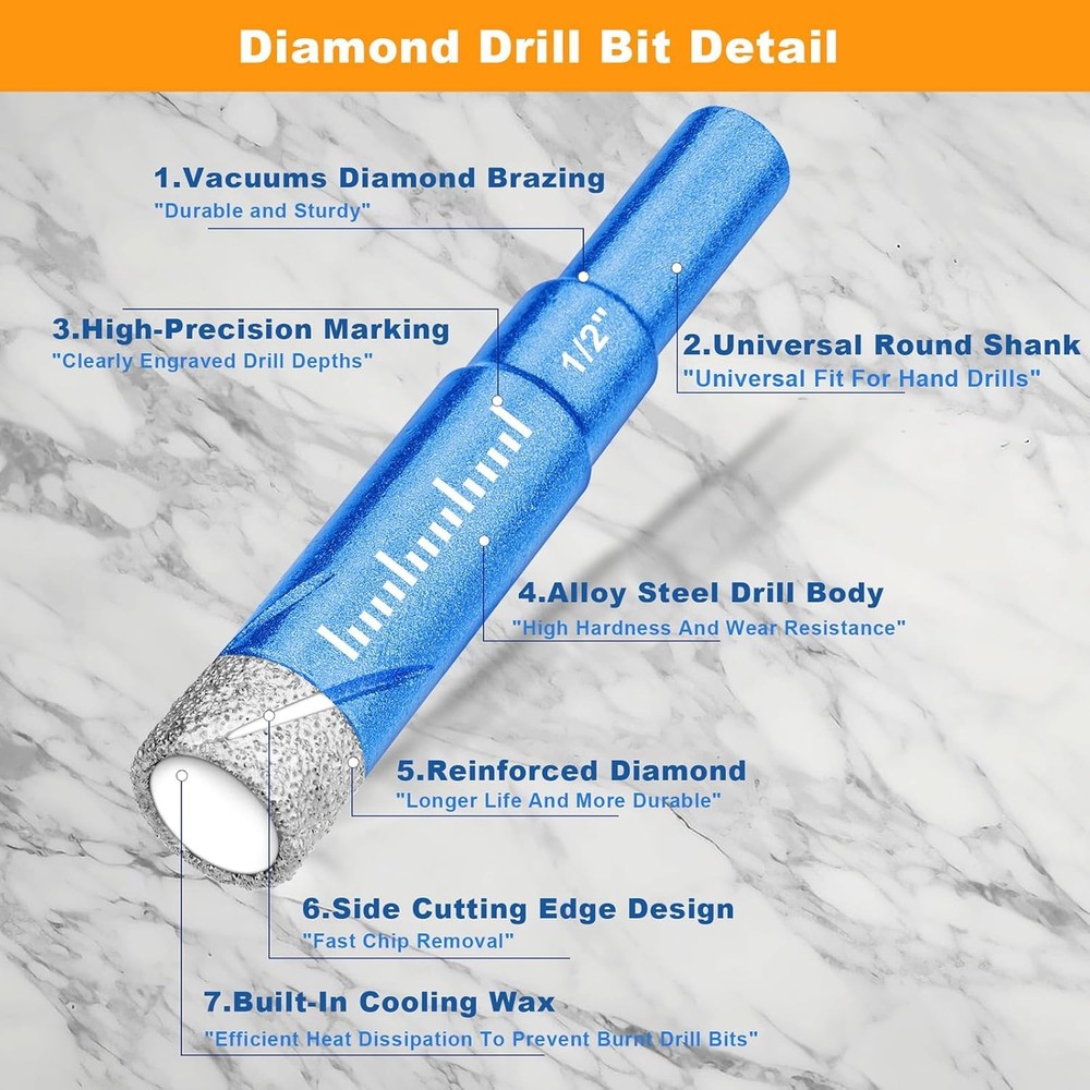 9 Piece Dry Diamond Drill Bits Set, Tile for Glass, Granite,...