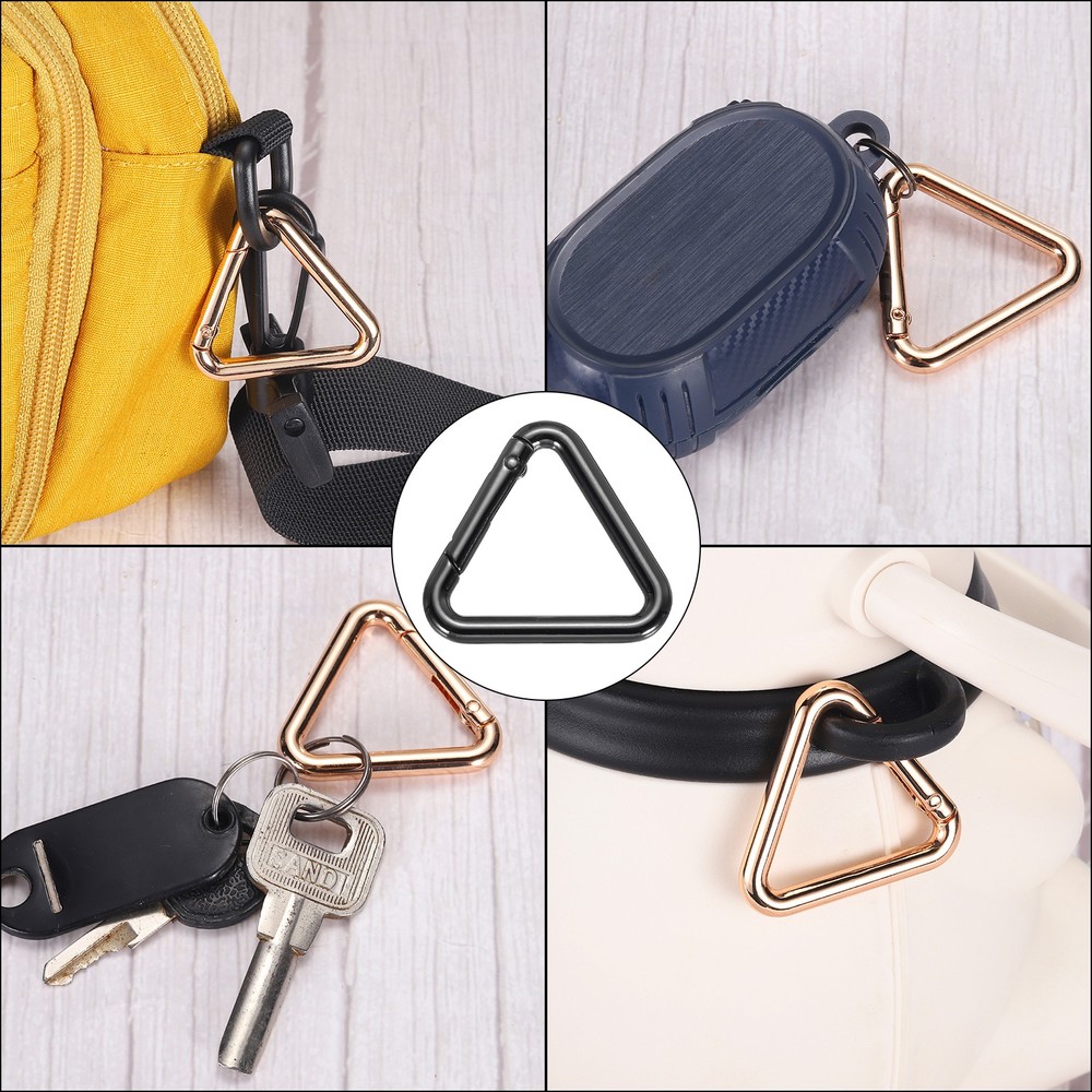 4Pcs 1-1/5" Triangle Jump Ring Buckle Spring Snap Clip Trigger Keychain Black