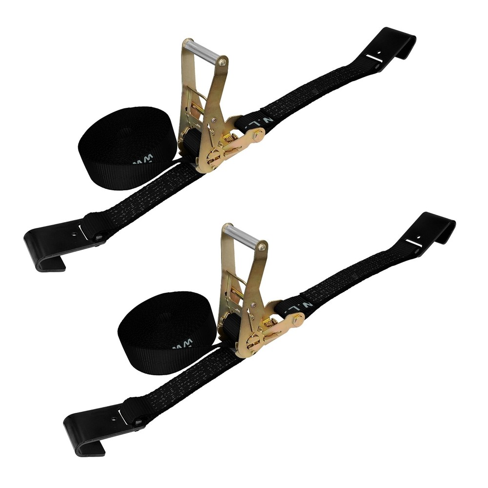 2 Pack 2" x 30' Ratchet Tie Down Strap w/Flat Hook WLL 3333 LBS Black
