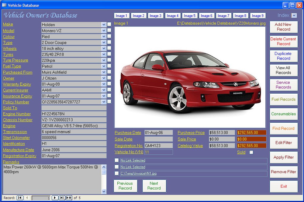 Car Maintenance Database Software Computer Log Book for Windows
