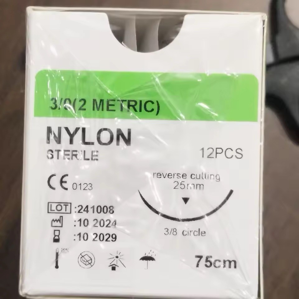 3/0 Nylon Monofilament Sutures Training Sterile Threads & Needles Pack 12 Pcs