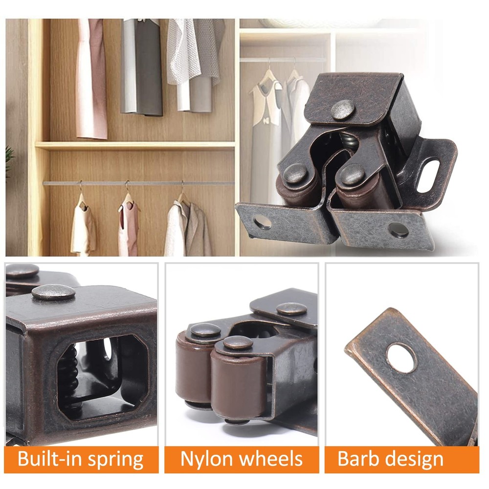 10 Pack Double Roller Catch Cabinet Latches with Spear Strike for Cupboard Cl...