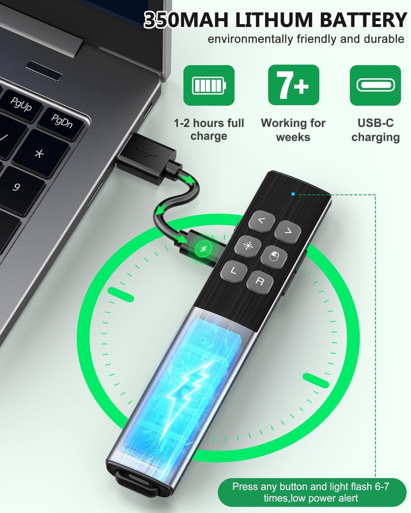 Wireless Rechargeable Presentation Clicker Remote Air Mouse Control Gyro Pointer