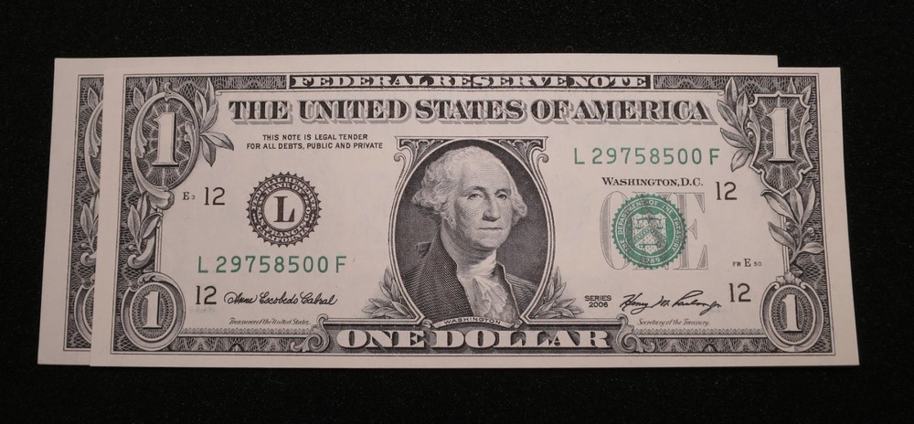 (5) 2006 Series Dollar Bill miscut Error Smaller Then Regular Bills
