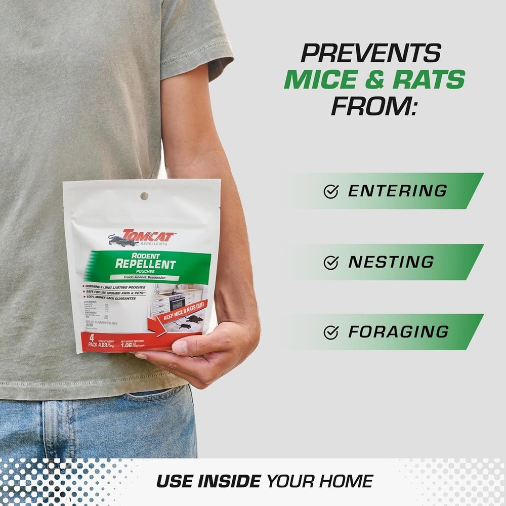 Indoor Rodent Repellent Pouches - Peppermint Scent, 4-Pack, 8 Sq. Ft. Coverage