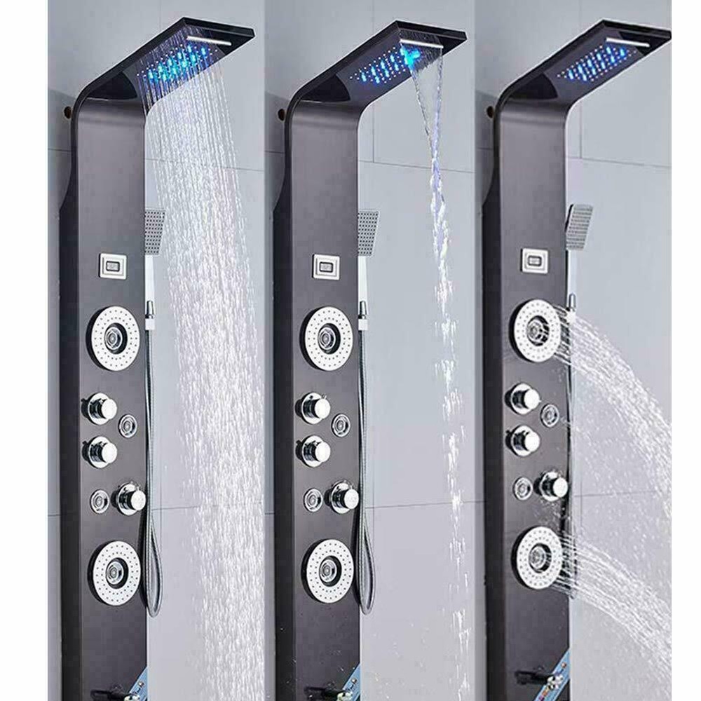 ELLO&ALLO Shower Panel Tower LED Rainfall Waterfall Massage System Body Sprayer