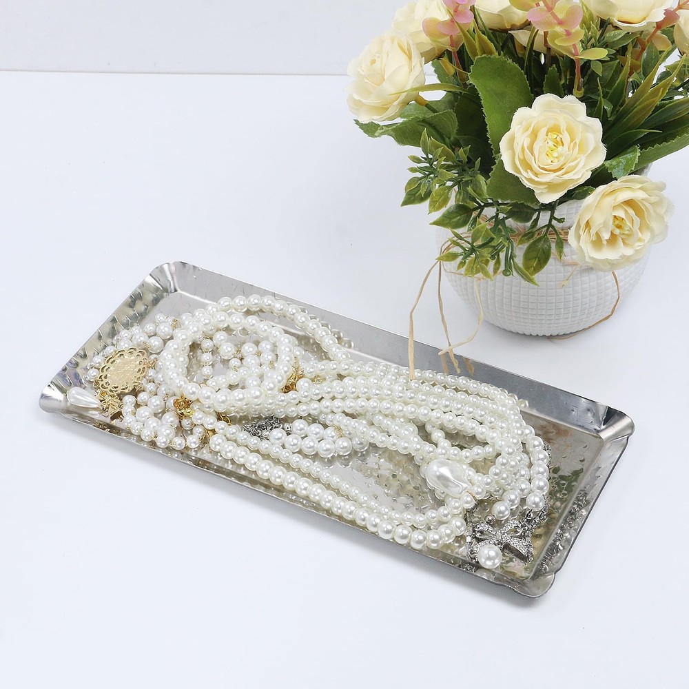 Antrader Hammered Rectangular 9.8" x 4.3" x 0.4", Silver-1pc 10"x4"
