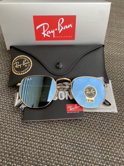 New Ray-Ban Hexagonal RB3548 Flash Blue Sunglasses