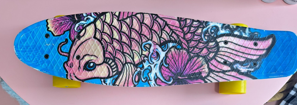 Mini Longboard Skateboard Traditional Flash Design Koi Fish