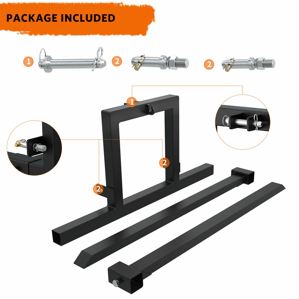 3 Point Hitch Pallet Fork 1500 lbs Adjustable Attachments for Category 1 Tractor
