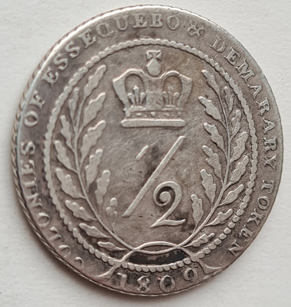 •1809•BRITISH ESSEQUEBO & DEMARARY•1/2 GUILDER•