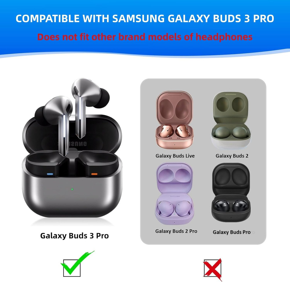 Memory Foam Ear Tips for Galaxy Buds3 Pro, Replacement Earbud Tips for Samsung B