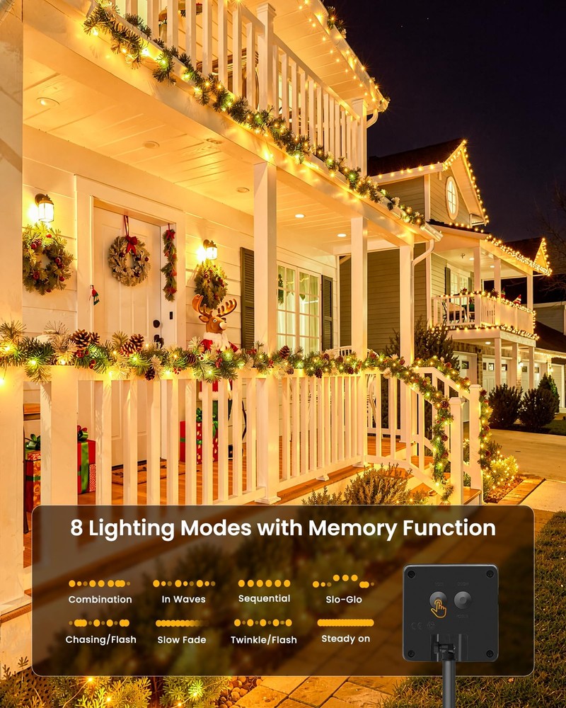 Minetom 66Ft 200 LED Solar String Lights 2 Pack