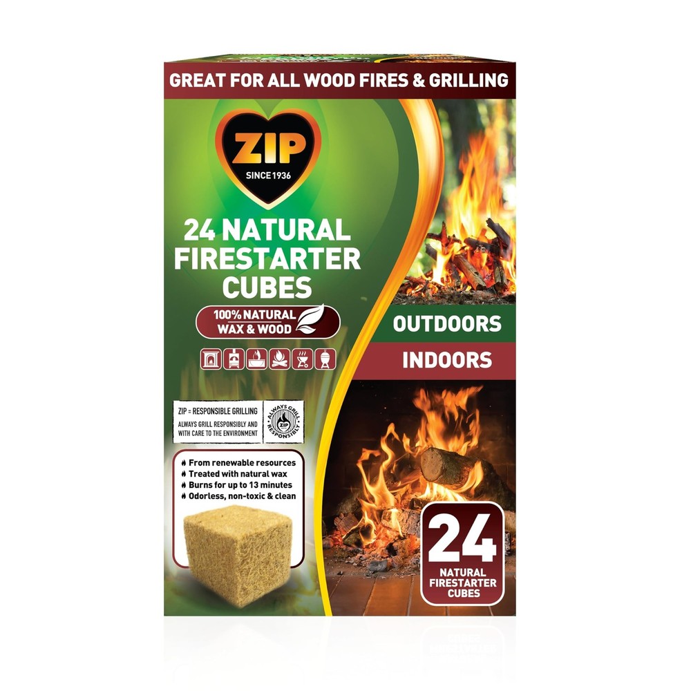 Zip 100536000 Natural Firestarter Cubes 24 Count, White Label