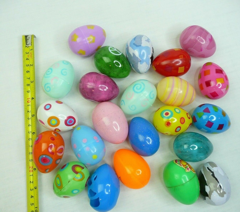 23 Small Plastic Empty Hollow Easter Eggs, 2.25" Long Easter Basket Designs Lot