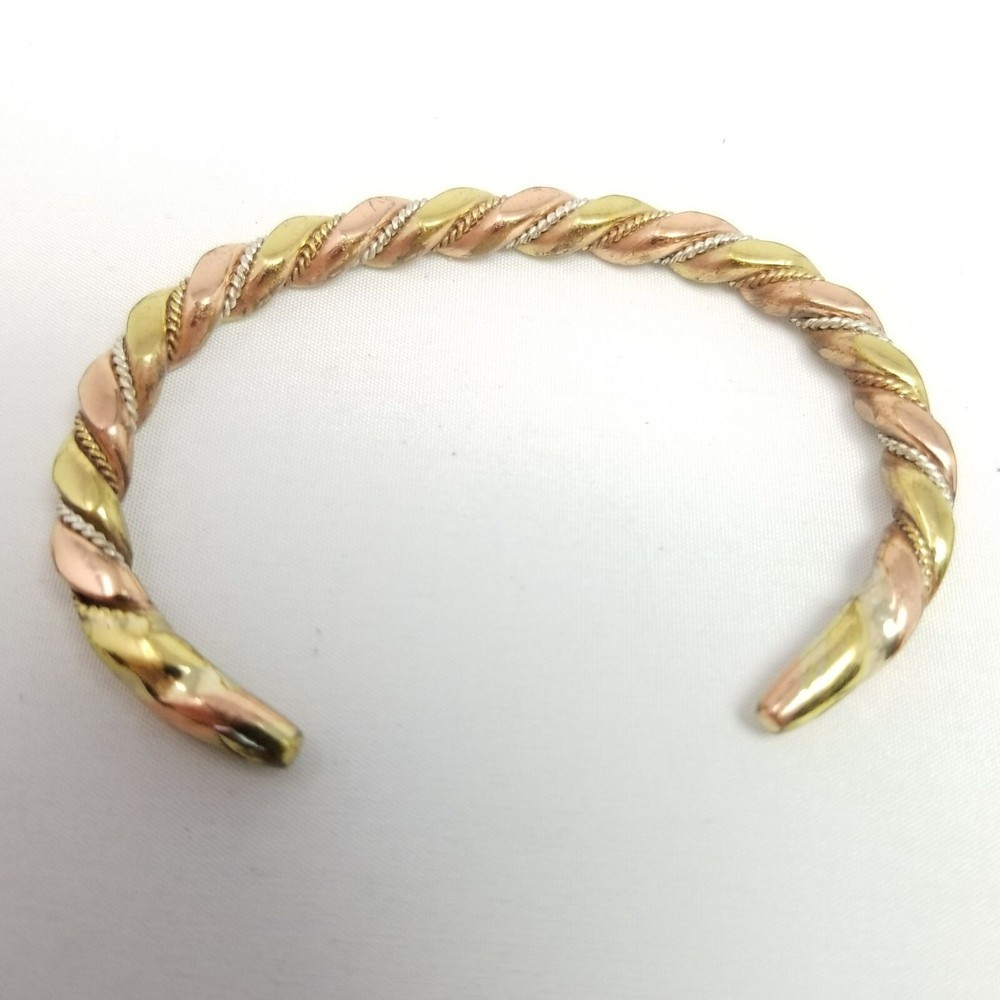 Vintage Solid Mixed Metal Cuff Bangle Bracelet, Solid Unsigned Estate