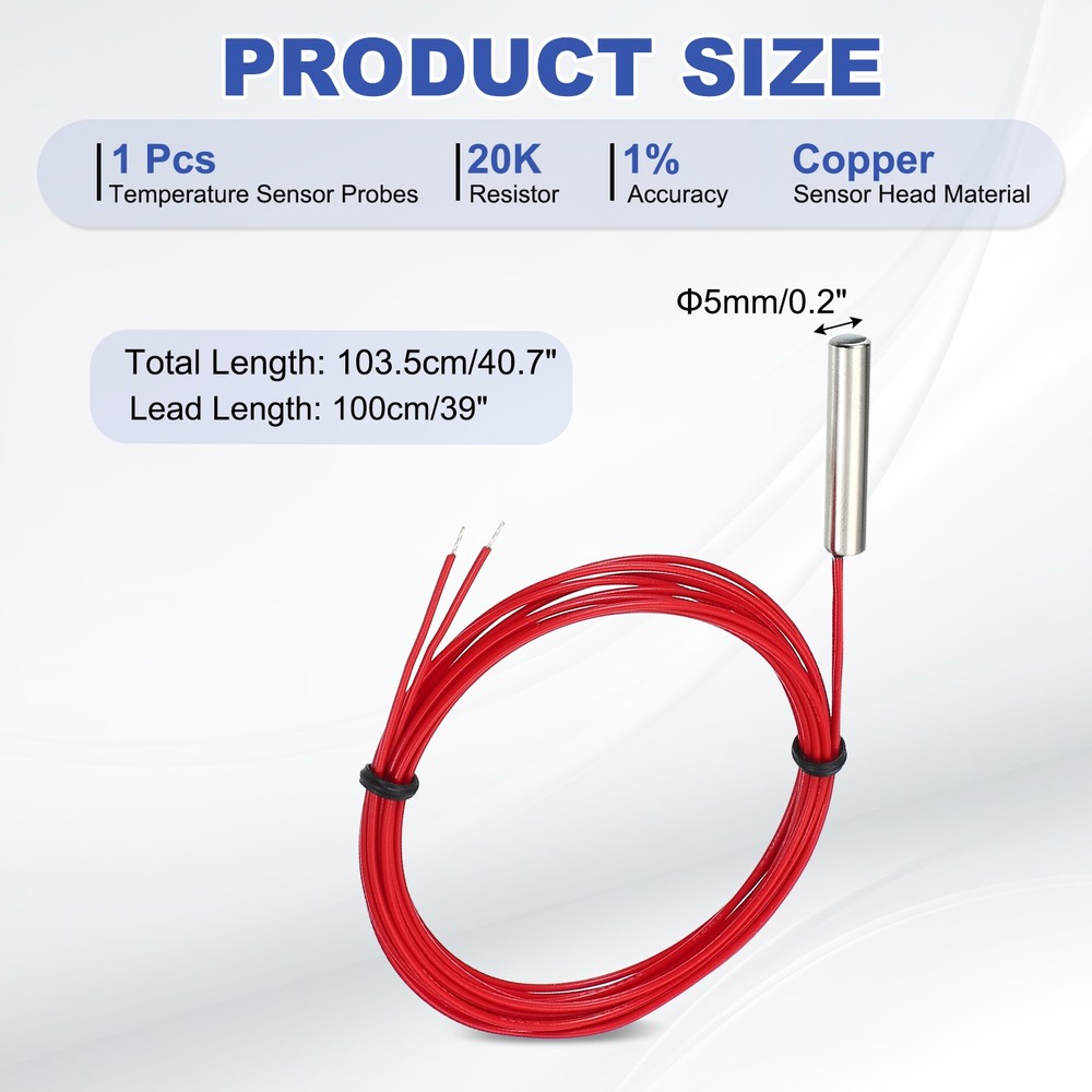 NTC Temperature Sensor, 20K 39 Inch 3950 1% Copper Temperature Sensor Probe