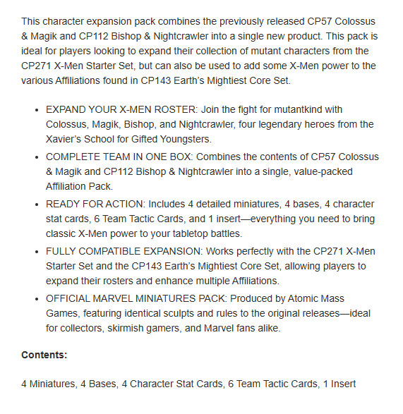 Marvel: Crisis Protocol - Xavier's Students affiliation pack Colossus Magik