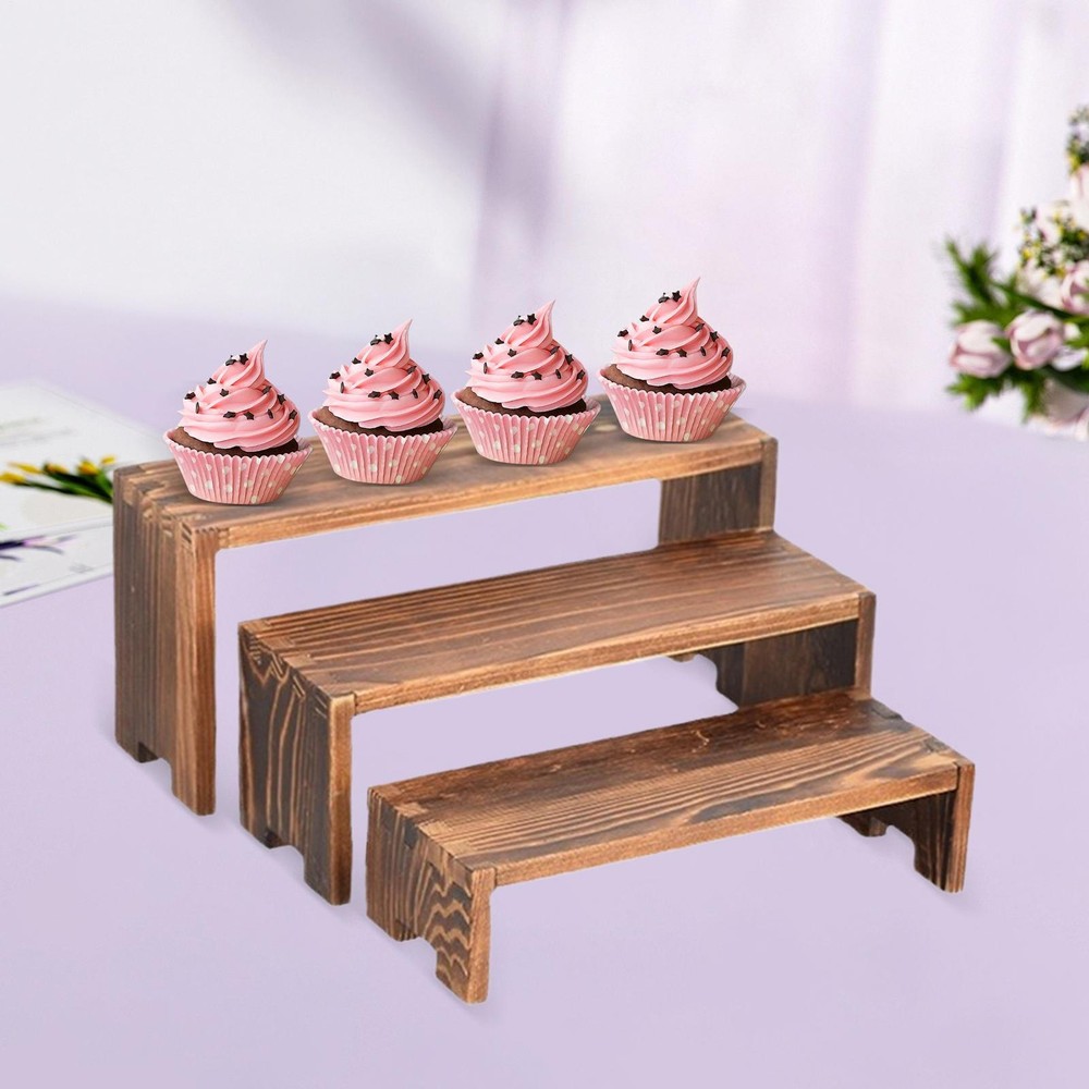 Wooden Risers For Table Display Wooden Cupcake Stand Rectangular Dessert