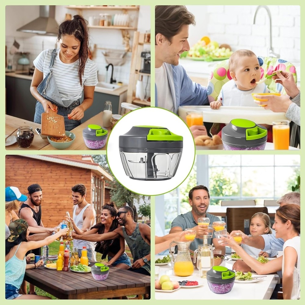 Manual Food Processor Vegetable Chopper 500ml – Hand Pull String Garlic Mincer,