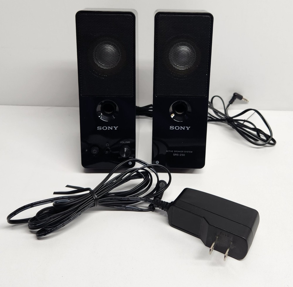 Sony SRS-Z50 Active Speaker System Pair 5W PC Speakers wtih AC Adapter - TESTED