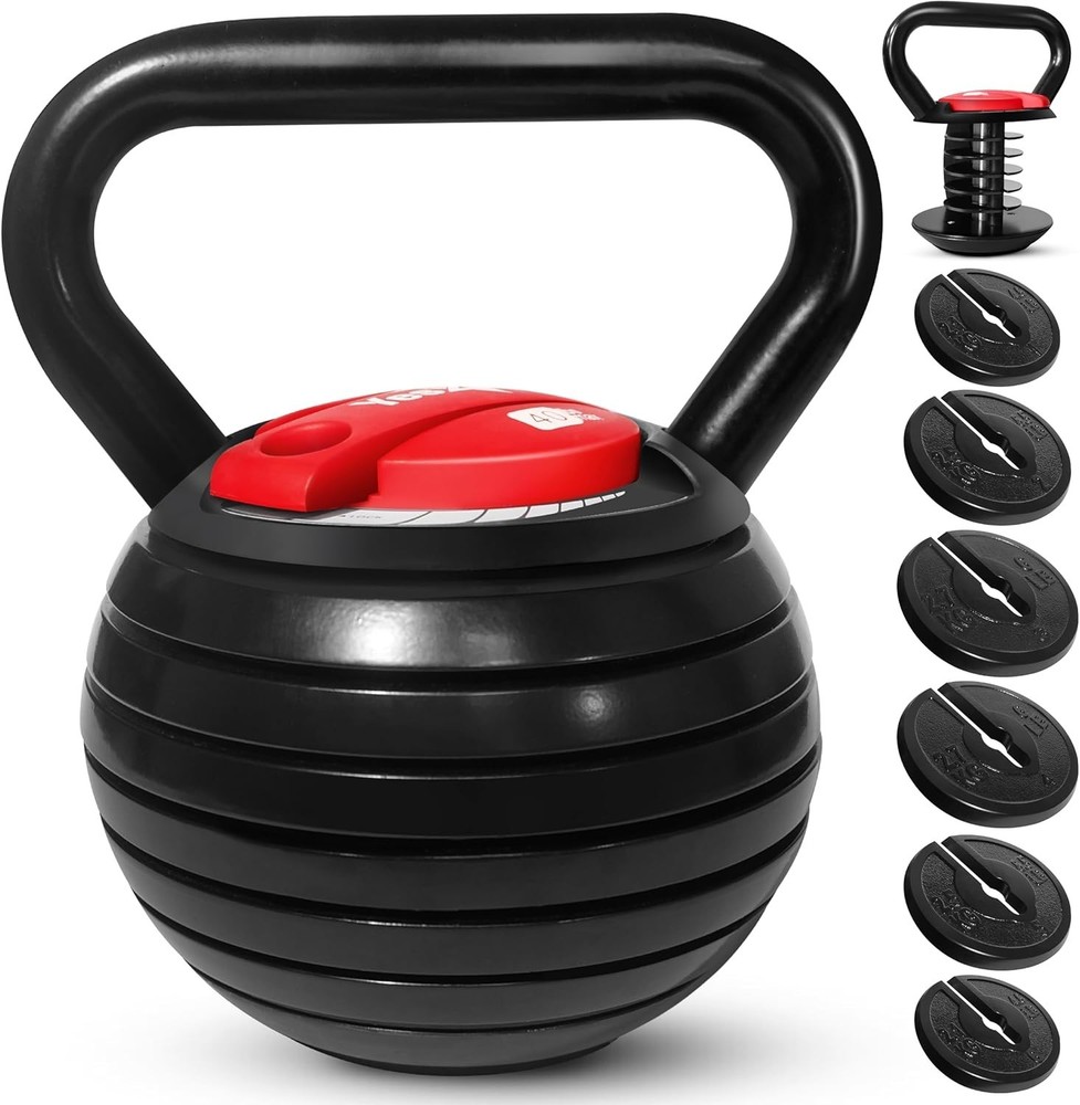 40 LB Heavy-Duty Adjustable Kettlebell - Solid Cast Iron with Quick Adjustments
