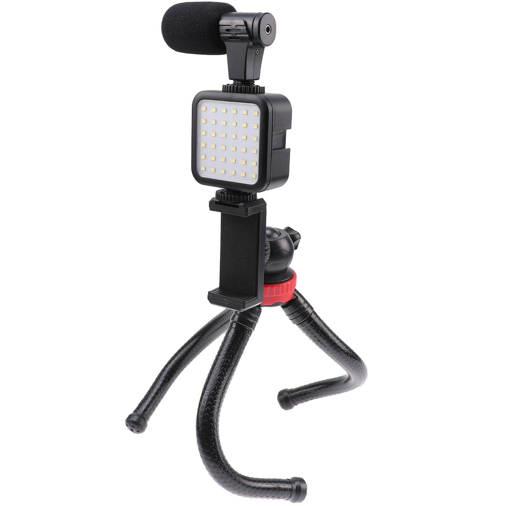 Smartphone Video Vlogging Kit with Tripod+LED Light+Microphone+Remote Control