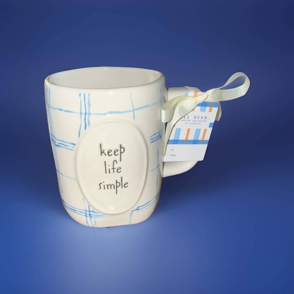 Rae Dunn Blue & White Plaid Mug KEEP LIFE SIMPLE NEW