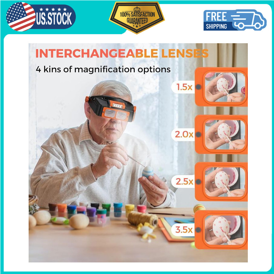 Headband Magnifier w/Light, Rechargeable Magnifying Glasses for Close Work