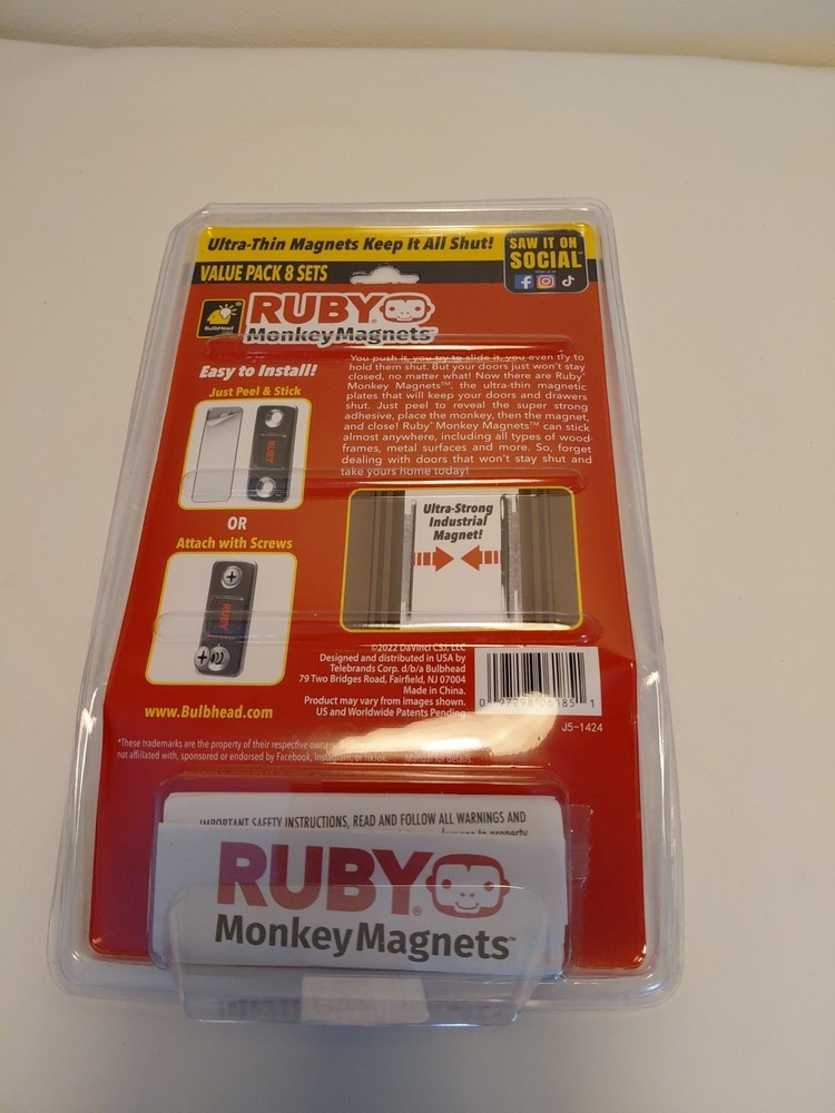 RUBY Monkey Magnets Ultra-Thin Magnetic Plates Keep It All Shut, AS-SEEN-ON-TV
