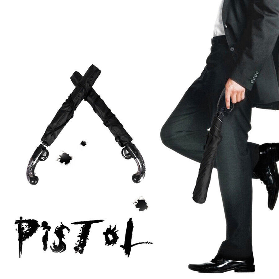 Classical Gun Handle Automatic Umbrella Black Two Fold Sun Rain Umbrella Gear