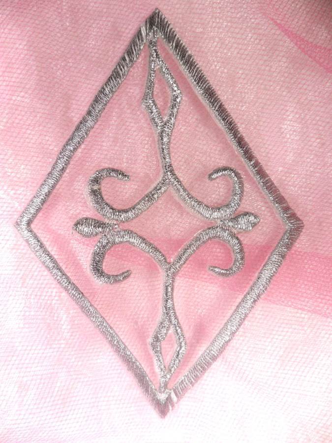 GB348 Silver Metallic Embroidered Applique Iron On Patch 4.25"
