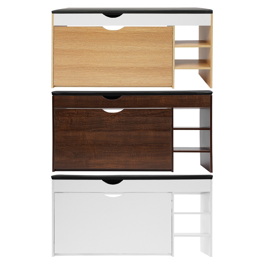 Space-Saving Triple-Fold Shoe Rack with Bench, Warm White, Entryway Storage