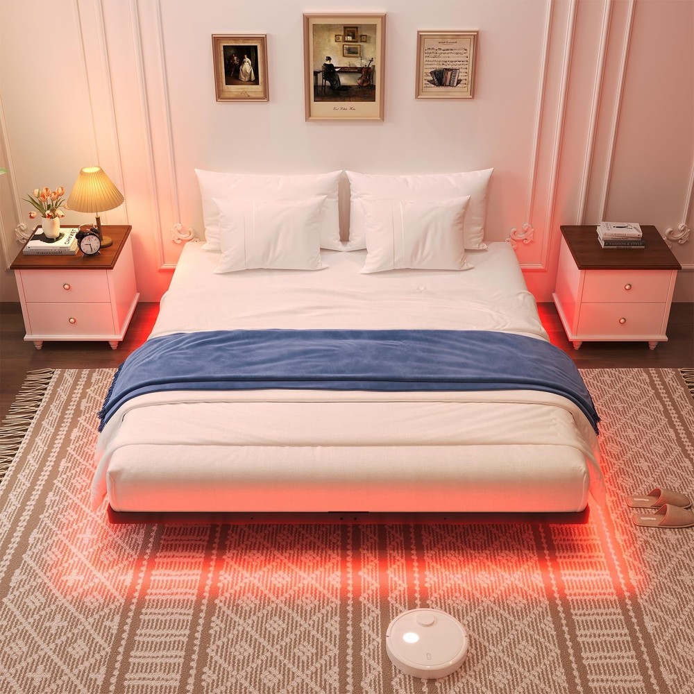 Floating Bed Frame Queen Size, Queen Bed Frame with Smart LED Lights, Heavy D...