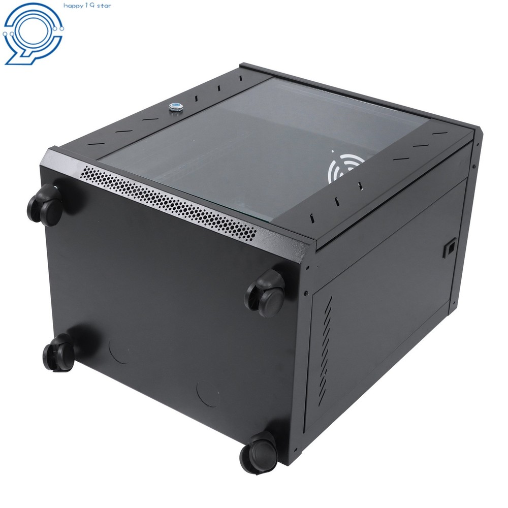 Enclosed Server Rack 12U 15.5" Deep, Secure Lock Glass Front & Sides