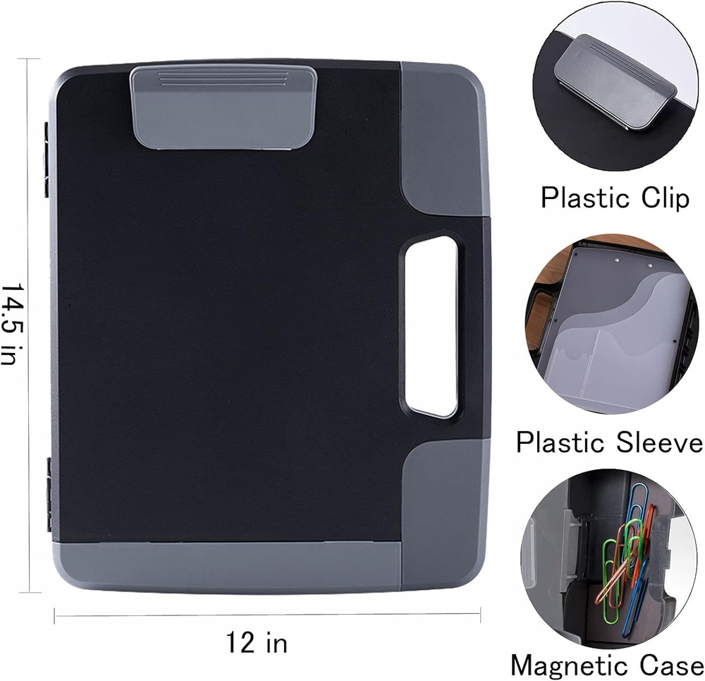 Portable Clipboard Folder with Storage, Plastic Storage Case with Side-Opening,