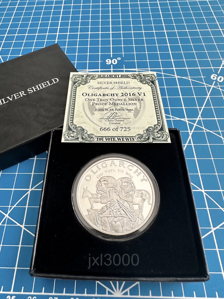 2016 1 oz Silver Shield Oligarchy V1 Proof .999 Silver Oligarchy Series COA 666