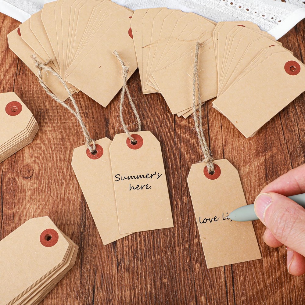 100 PCS Brown Tags with String, Marking Paper Hang One Size,