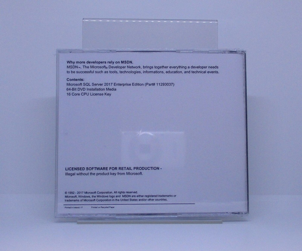 Microsoft SQL Server 2017 Enterprise with 16 Core License, unlimited User CALs