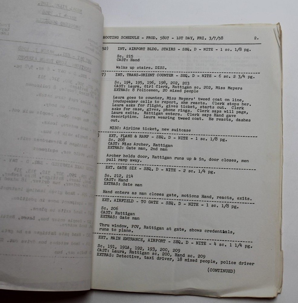SPACE MASTER X-7 / 1958 SHOOTING SCHEDULE used by Actress Lyn Thomas, Sci Fi
