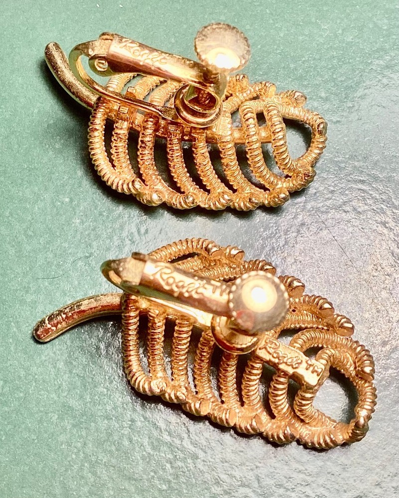 Vintage Roget Leaf Screw Back Earrings