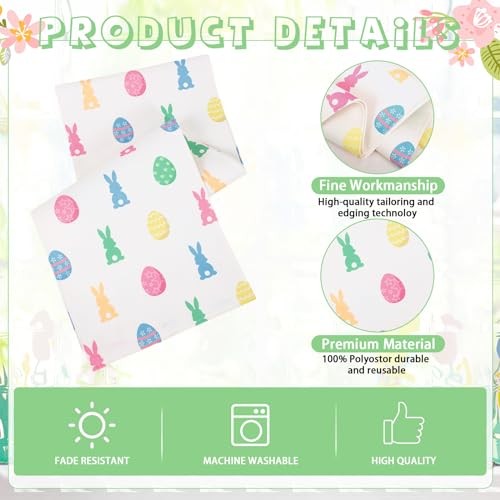 Mindsoft 7 Pcs Easter Buffalo Bunny Rabbit Table Runner and Placemat Bunny Egg