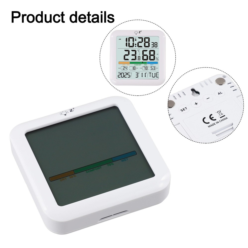 Indoor Thermometer Backlit Display Home Decor Alarm Function Battery Powered