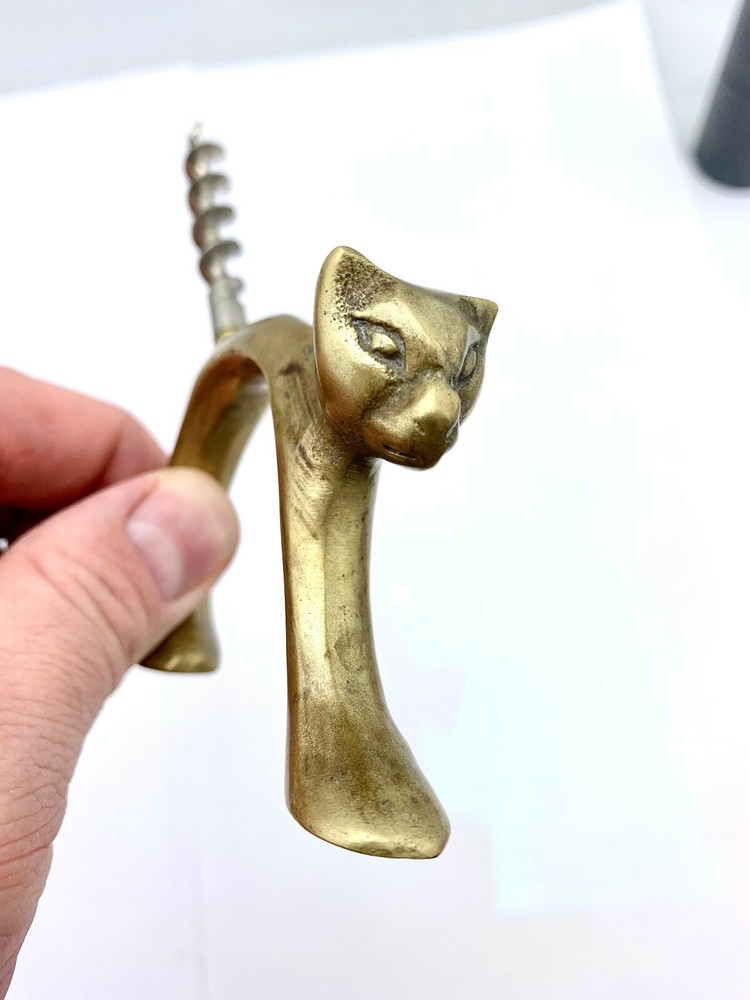 Large "Scared Cat" Brass Corkscrew English? From England? MCM
