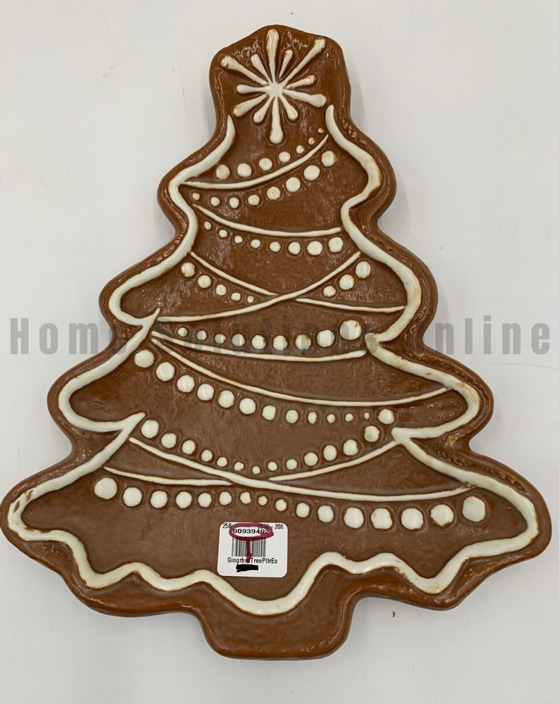 Pottery Barn Gingerbread Tree Matte Stoneware Platter Brown 9" w #U454