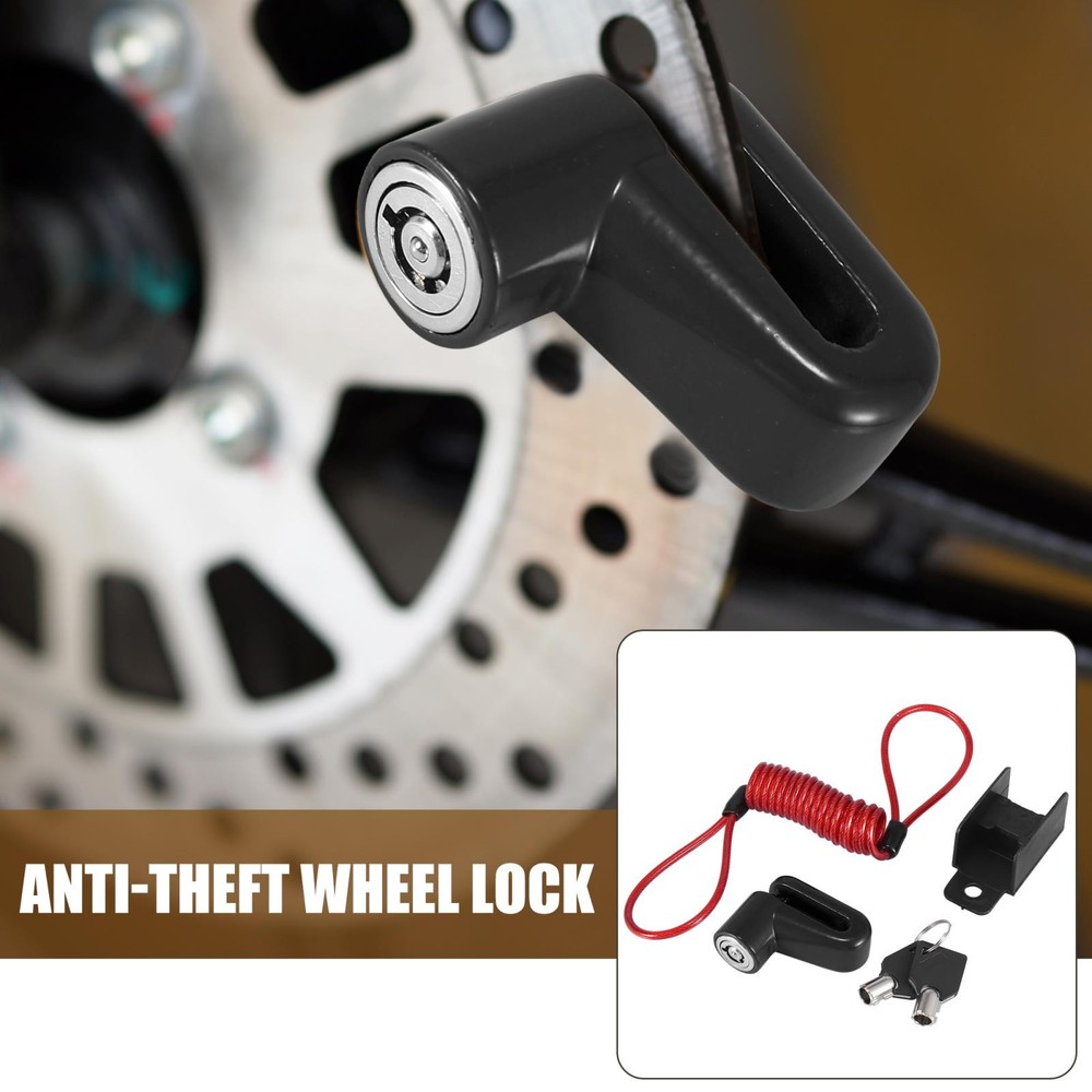 Universal Motorcycle Disc Brake Lock Black with Red Rope Set