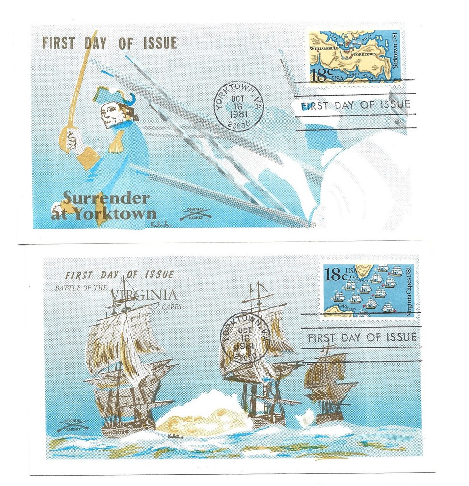 1937-38 Yorktown, Virginia Capes, two Colonial single FDCs