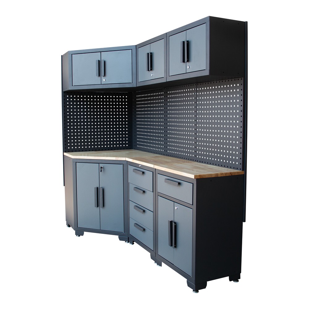 Multifunction Corner Workshop/Garage Cabinet System for Garage Tool Organization